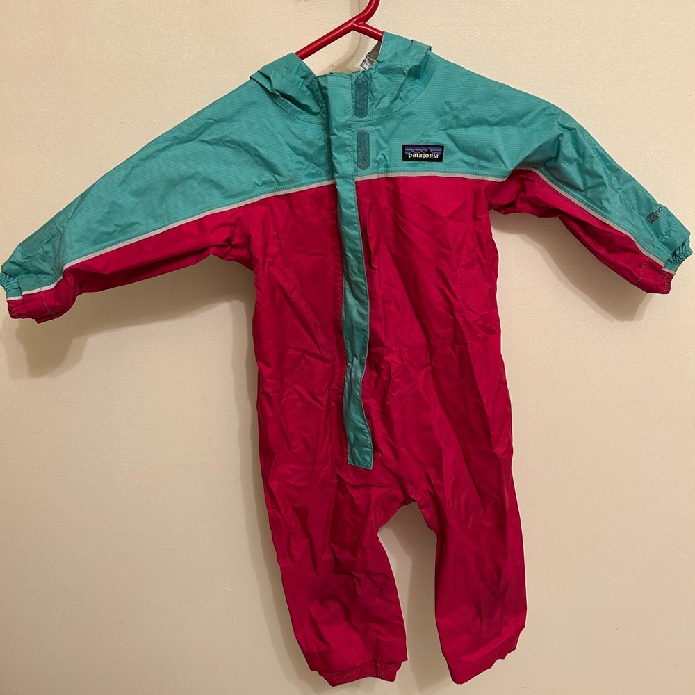 Patagonia Infant One-Piece Rainsuit in Teal and Fuchsia